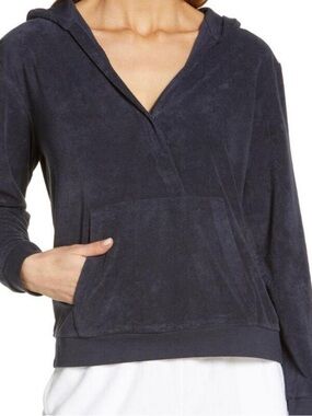 Barefoot Dreams Navy V-Neck Hooded Pullover Sweater